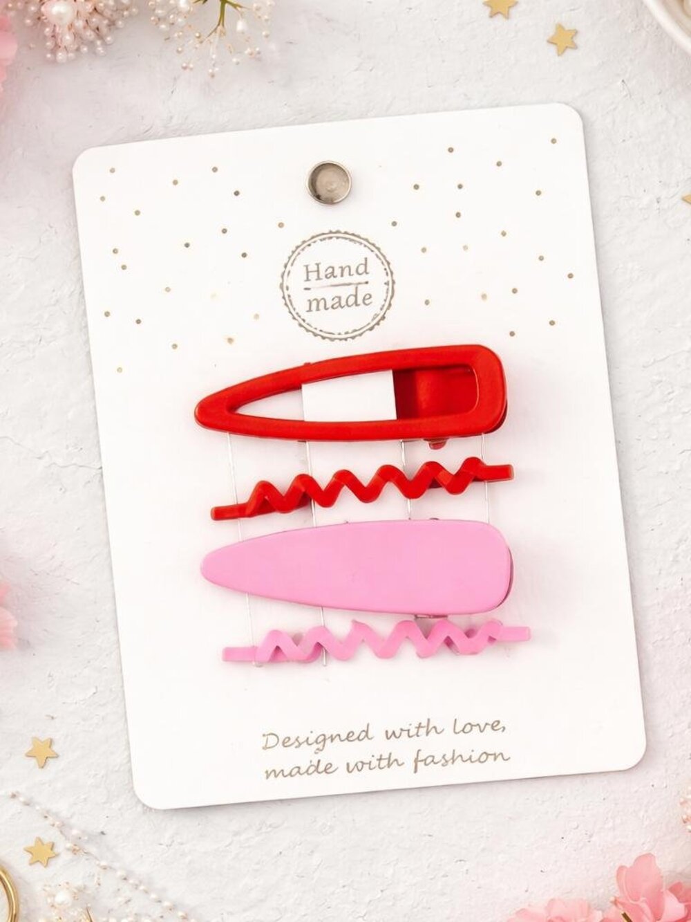 4Pc Solid Hair Clip Set - Pink